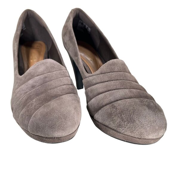 Clarks Collection Womens Narine Flora Pump 7.5 Taupe Leather Suede Cushion Shoes - Picture 4 of 16